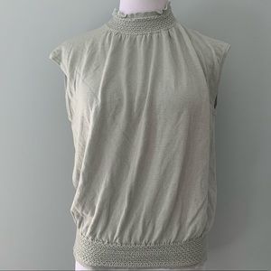 Smocked Mock Neck Shell - Ann Taylor Sleeveless Top